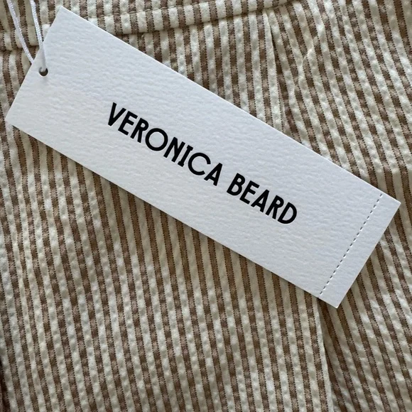 Veronica Beard Haina Seersucker Pleated Shorts Khaki White 6 NWT - Picture 14 of 16